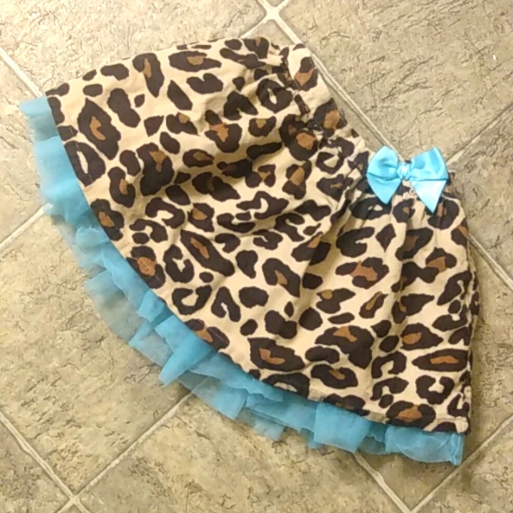 Gymboree Leopard Print & Turquoise layered skirt - Size 4T